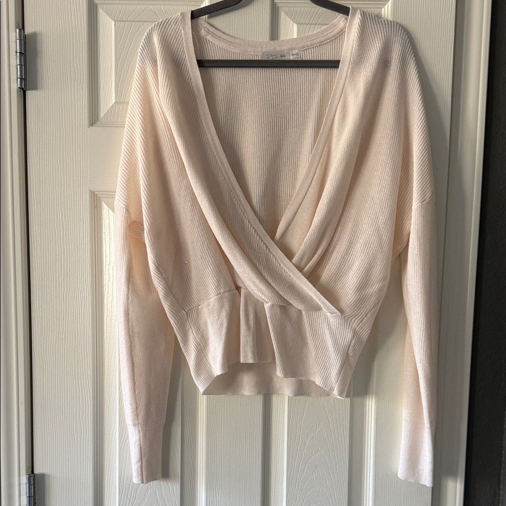 RD Style Cream V-Neck Women's Sweater